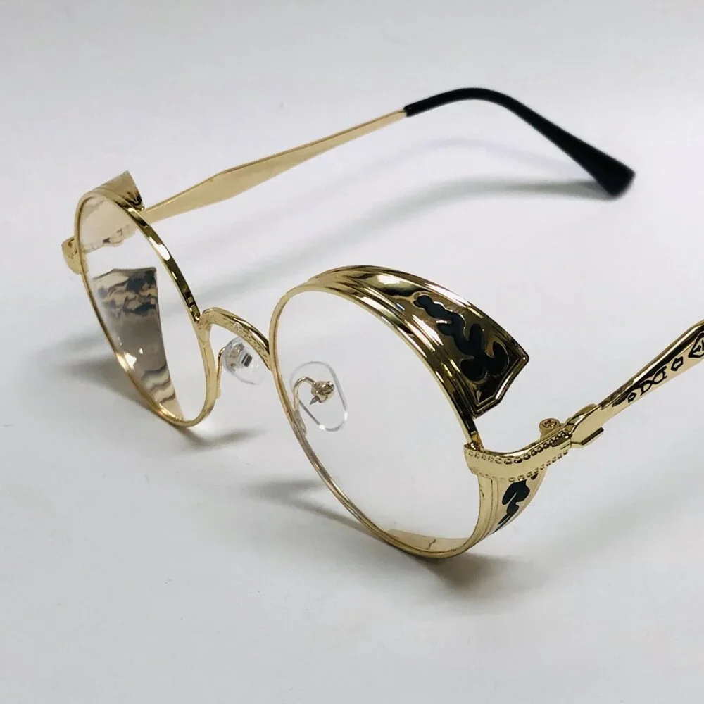 Round‎ Clear Lens Men Sunglasses Gold Frame Hip Hop Style Classic Shades Lentes
